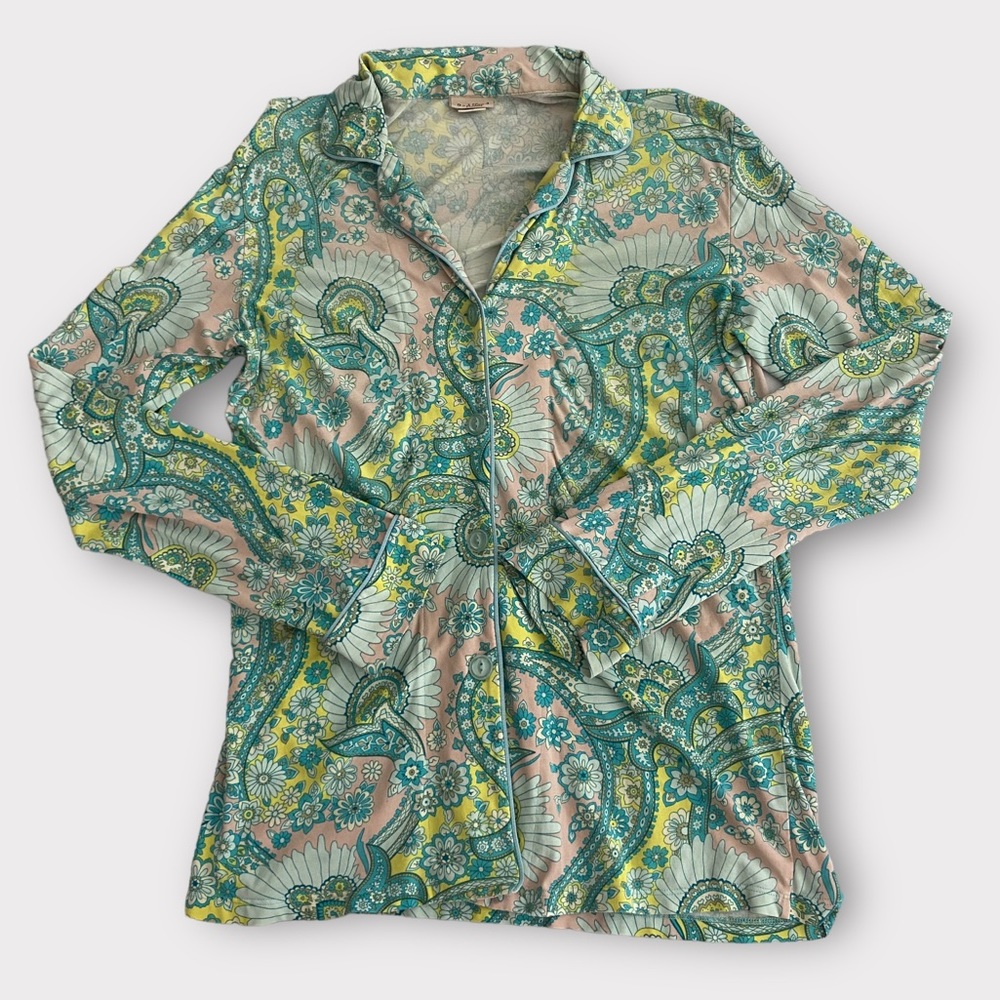 Bedhead Women’s Pajama Shirt Small Cotton Blend Long Sleeve Paisley Floral Cozy